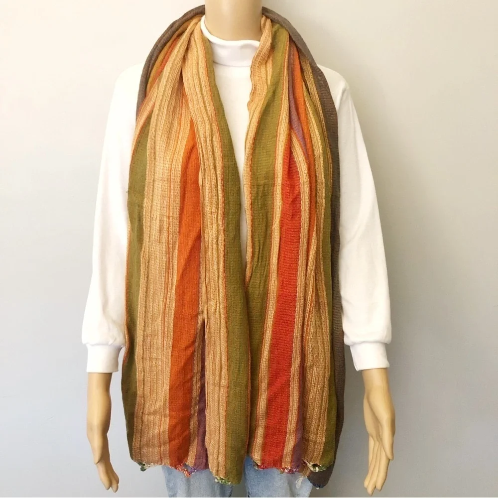 Vintage Colorful Artsy Soft Boho Festival Hippie Multicolored Soft Winter Scarf. - Picture 7 of 10